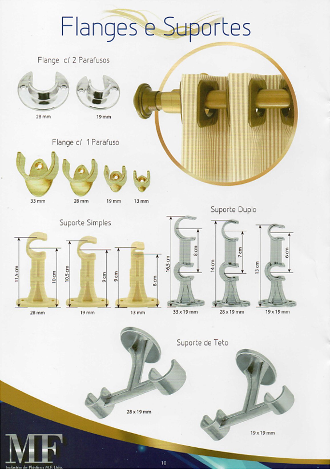 Página do catálogo MF: Flanges e suportes
